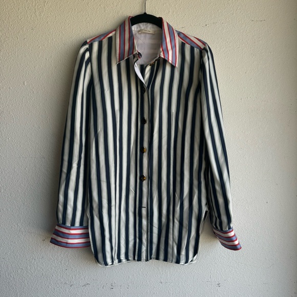 Celine Striped Silk Button Down Shirt Blouse - Picture 1 of 9